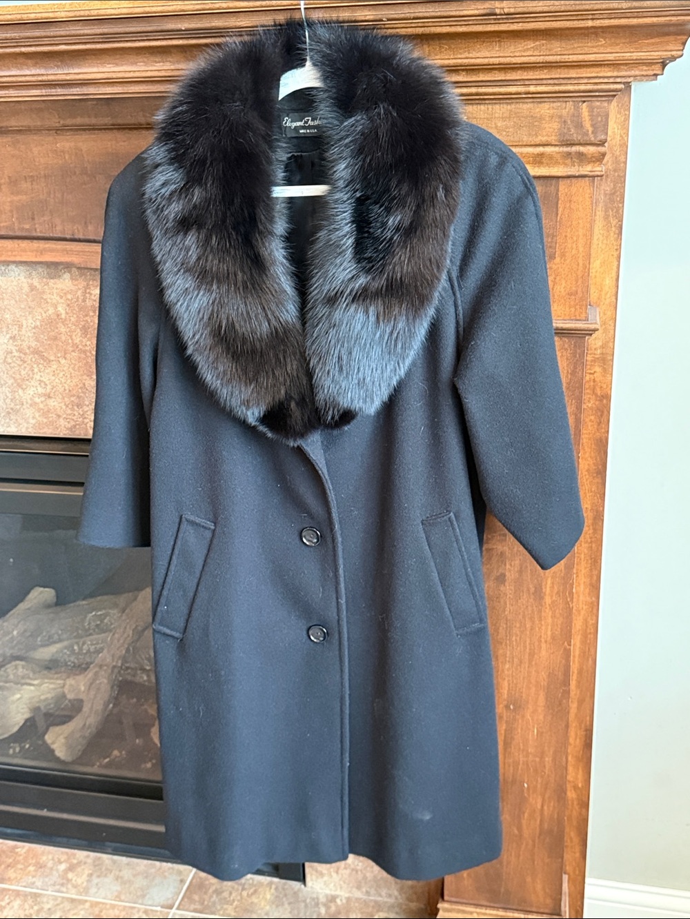 Glamorous vintage black wool coat statement collar old money mid century M/L